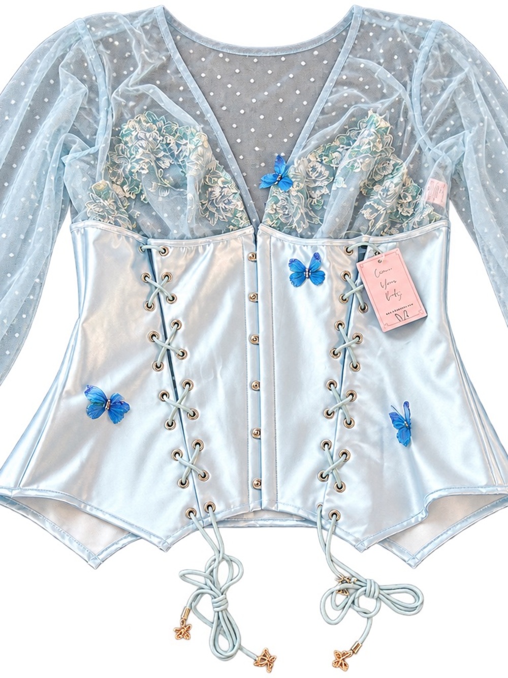 Empress Mimi Madame X Mesh & Satin Corset Bodysuit with Butterfly Accents